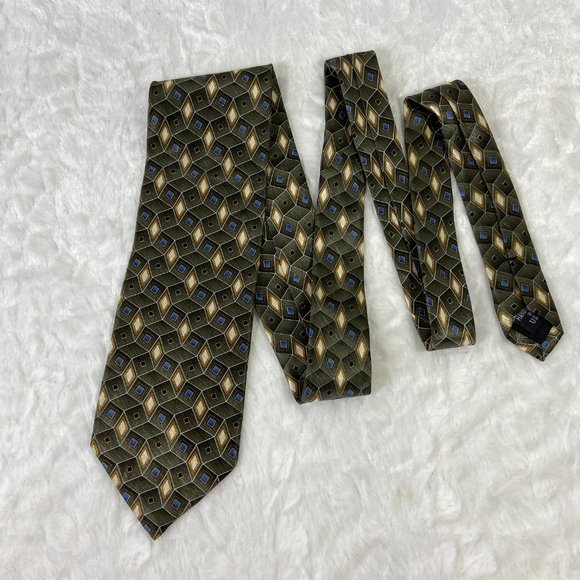 Jos.A.Bank Designer Geometric Tie Green Blue Diamonds Scales - Picture 3 of 4